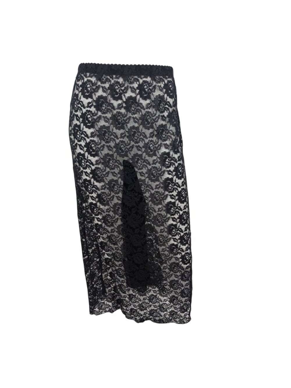 Black Sheer Floral Lace Slip‎ Skirt Overlay Coquette Whimsigoth Mesh Y2K Plus 1X